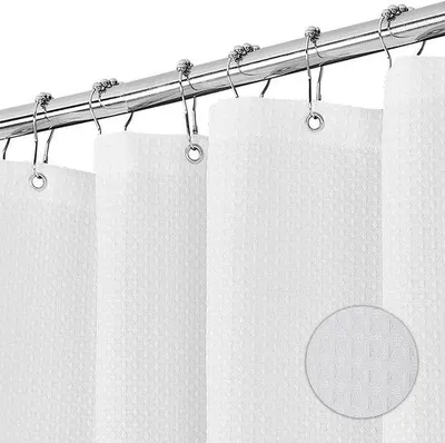 Produktbild von Unyqoos® Duschvorhang 180 x 200 cm – Waffelstruktur, wasserabweisend, Polyester, inkl. 12 Haken, maschinenwaschbar 30°C