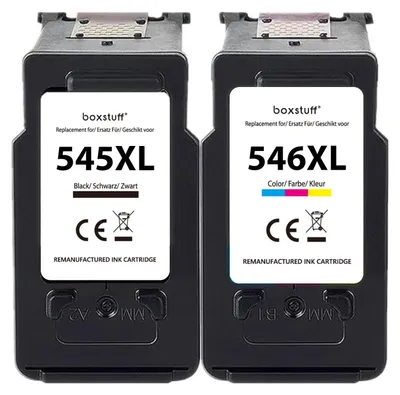 Produktbild von Boxstuff Tintenpatronen für Canon PG-545XL + CL-546XL – 2er-Pack Schwarz & Farbe, kompatibel mit Canon Pixma TS/MG/TR/MX-Serie