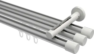 Produktbild von Interdeco Innenlaufstange / Gardinenstange mit Innenlauf Silbergrau / Weiß, Typ Siteno Santo (Kappe), 20 mm Ø 3-läufig, 200 cm
