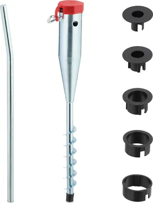 Immagine prodotto di Relaxdays - Base a vite per ombrellone e stendibiancheria, per pali di diametro 25-55 mm, da avvitare, perno da giardino in acciaio, argento/rosso