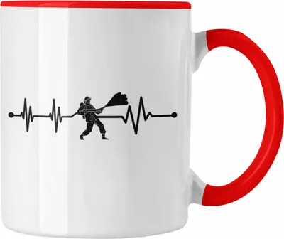 Produktbild von Trendation - Feuerwehr Herzschlag Geschenk Tasse Feuerwehrmann Geschenkidee Lustig Männer (Rot)