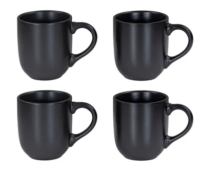 Produktbild von 4er Set Steingut Tassen 300ml Schwarz Kaffeetasse Kaffeebecher Edel Design Küchengeschirr Heißgetränke Kaffeepott