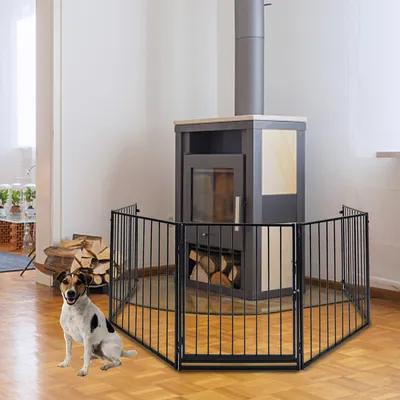 Image de Yakimz Barrière de cheminée 300 x 76 cm pliable Barrière de protection pour animaux 5 éléments y compris porte Barrière de passage Barrière métallique pour animaux