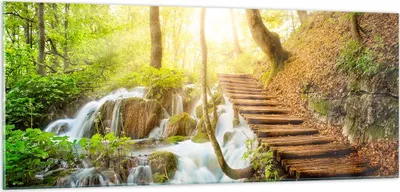 Produktbild von Bilder auf glas - Park Wasserfall Wasser - 100x40cm - Glasbilder - Wandbilder - Kunstdruck - zum Aufhängen bereit - Wanddekoration aus Glas - Glas Bilder - Wandbild auf Glas - GAB100x40-3639