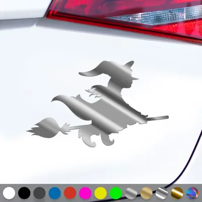 Produktbild von PantherPixel Hexe Aufkleber Gothic Esoterik Magische Besen Sticker Auto Geschenkidee Farbe Chrom-Silber