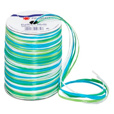 Immagine prodotto di PRÄSENT Nastro di rafia opaco blu/verde/bianco 3,0 mm x 50,0 m