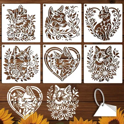 Produktbild von Set mit 6 wiederverwendbaren Schablonen mit Katzenmotiven für kreatives Malen