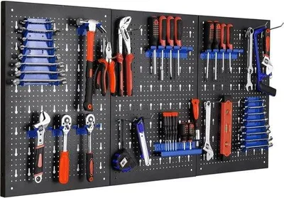 Produktbild von Famanu Pegboard - Metallisches Werkzeugregal - Schwarz - 120x60cm