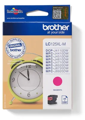 Obrázok produktu pre Brother LC125XLM, Extra (Super) vysoký výnos, Purpurová, Atrament na pigmentovej báze, 1 kusov, 1200 strany, Balenie po jednom kuse