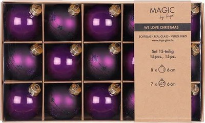 Produktbild von Weihnachtskugeln Glas 6cm Sterne Motiv 15 Stück - Purple Symphony