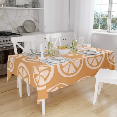 Tischdecke, 100% Polyester, wasserabweisend, 140x160 cm, Orange/Weiß