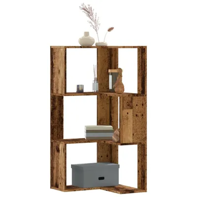 Zdjęcie produktu dla Maison Exclusive – narożna półka na książki, 3 półki, wygląd starego drewna, 50 x 50 x 102 cm, materiał drewnopochodny