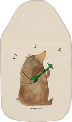 Produktbild von Mr. & Mrs. Panda Wärmflasche Bär Gitarre - Weiß - Geschenk, mit Bezug, Wärmekissen, naturkautschuk, Wärmflaschen, Bettflasche, Teddy