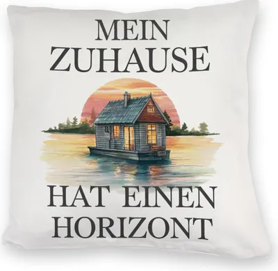 Produktbild von Hausboot auf Wasser Kuschelkissen Zuhause mit Horizont