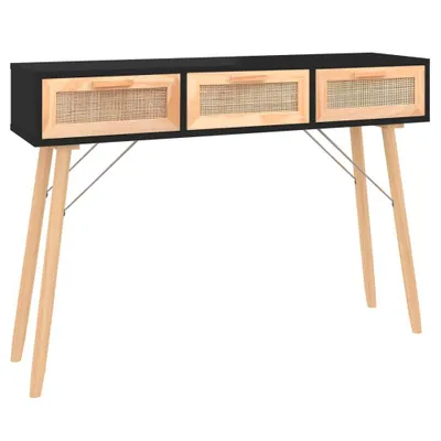 Immagine prodotto di Tavolo Consolle Nero 105x30x75cm Massello Pino Rattan Naturale