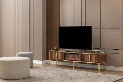 Immagine prodotto di Lussuosa mensola porta TV da salotto credenza bassa in legno marrone