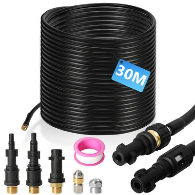 Produktbild von TolleTour Hochdruckschlauch Rohrreinigungsschlauch, 30m, 160 bar, kompatibel mit Kärcher, K2, K3, K4, K5, K6, inkl. Adapter, Düsen starr + rotierend