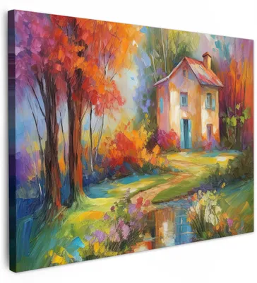 Produktbild von Leinwandbild 40x30 cm - Wanddekoration Wohnzimmer - Landschaft - Kunst - Farbenfroh - Hochwertige Qualität