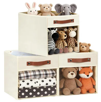 Produktbild von 3er-Set Aufbewahrungsboxen – 25 x 25 x 25 cm große Stoffboxen mit Sichtfenster, Kleiderschrank-Organizer, faltbare Aufbewahrungsboxen für Spielzeug und Kleidung