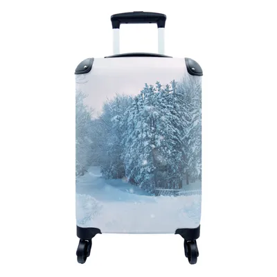Produktbild von MuchoWow® Koffer Handgepäck Trolley Rollkoffer Kleine Reisekoffer mit 4 Rollen - Wald - Schnee - Winter - Cabin Size < 55x40x23 cm & 55x40x20 cm - Fotokoffer - Kabinenkoffer - Boardgepäck - Reise-Box - Reisekoffer - Reisegepäck - Koffer mit Bild - Trolley für Kinder