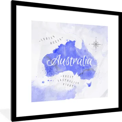 Produktbild von MuchoWow® MuchoWow® Gerahmtes Poster Weltkarte - Australien - Blau 40x40 cm - Poster mit zchwarzem Bilderrahmen - Poster - Plakat im Rahmen