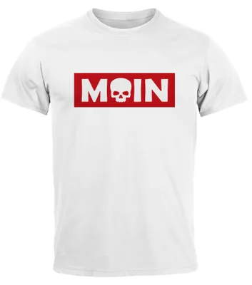 Produktbild von Herren T-Shirt Schriftzug Moin Skull Totenkopf Aufdruck Print Parodie Fashion Streetstyle Neverless® weiß 3XL