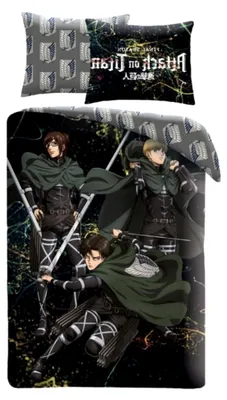 Produktbild von Attack on Titan Bettbezug 140 x 200 cm mit Kissenbezug 70 x 90 cm – 100 % Polyester, mehrfarbig