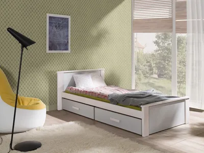 Obrázek produktu pro Dětská postel s úložným prostorem 90x200 POLCH - bílá / šedá