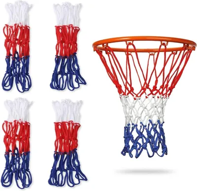 Produktbild von Basketballnetz 4 Stück, 8 Schlaufen, rot weiß blau, für draußen