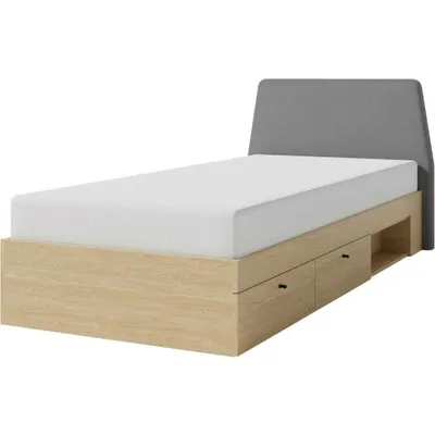 Produktbild von Bett ALEX 90×200 cm, Jugendbett mit 2 Schubladen, Einzelbett mit Stauraum, Sandbeige