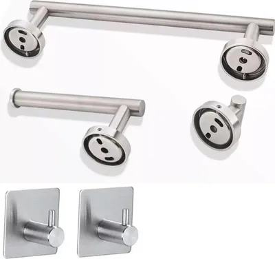 Image de 5 Pieces Bathroom Hardware Accessories Set Towel Rack Paper Holder Hook Adhesive Hook Multifunction Bathroom Set Silver