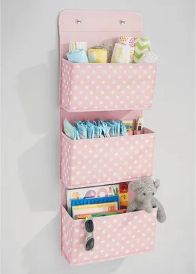 Produktbild von Hängeregall mit 3 Taschen, weich, rosa/weiß, Kinderzimmer