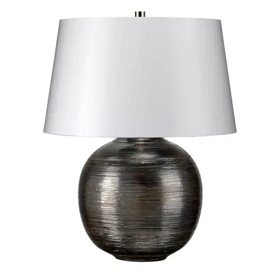 Image de Lampe de table en porcelaine Caesar argentée, 1xE27x60W, porcelaine, dimensions : 43x43x28 cm, IP20, Elstead