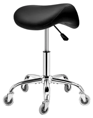 Produktbild von Höhenverstellbarer Sattelhocker mit Rollen, 360° Drehhocker, Ergonomischer Hocker, Tragfähigkeit 200 kg für Schönheitssalons, Spas und Kliniken (Schwarz)
