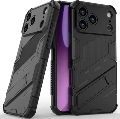 Produktbild von Armor Hülle für iPhone 17 Pro Max Hybrid PC TPU Bumper Stoßfestes Schutzhülle mit Standfunktion Schwarz
