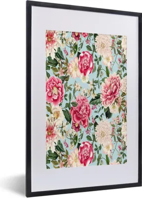 Produktbild von MuchoWow® MuchoWow® Gerahmtes Poster Blumen - Rosa - Muster 40x60 cm - Poster mit zchwarzem Bilderrahmen - Poster in Rahmen