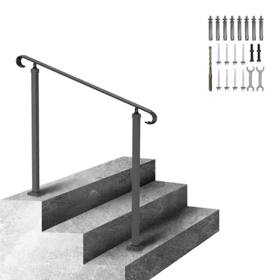 Produktbild von VEVOR Schmiedeeisen-Handlauf, passend für 2 oder 3 Stufen, Außenstufen-Geländer, verstellbarer Handlauf für die Veranda, schwarze Übergangs-Handläufe für Betontreppen oder Holztreppen mit Montagekit, Schritt 3 oder 4, 120 cm