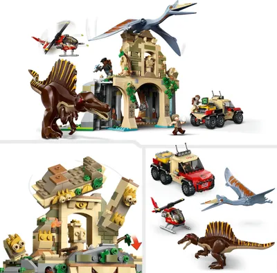 Produktbild von LEGO Jurassic World Spinosaurier & Quetzalcoatlus: Hubschrauber-Einsatz – 2 Spielzeug-Dinosaurier, Hubschrauber, Lkw und 4 Minifiguren – Geschenk für Jungen und Mädchen ab 8 Jahren – 76976