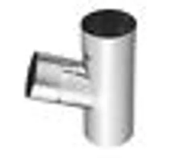 A silver pipe fitting with a T-shape.