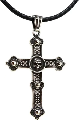 Produktbild von Lederkette Edelstahlkette 316L SKELETT KREUZ 50 cm Leder 05-03