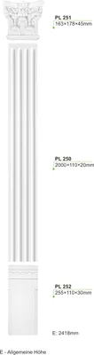 Produktbild von Pilaster Komplettset | vorgrundierte Oberfläche | inkl. Kapitell und Basis | schöner Wohnen | Wanddekor | Stuck | weiß | Polyurethan| PL250