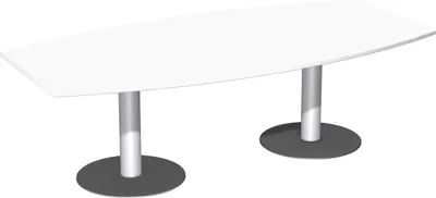 Produktbild von Gera Konferenztisch Tellerfuß Faßform, feste Höhe, 2400x800-1200x720, Weiß