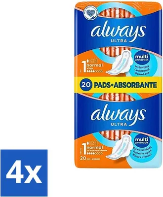 Produktbild von Always Ultra - Damenbinden - Mit Flügeln - Doppelpackung - 20 Damenbinden - Vorteilspack - 4 Stücke