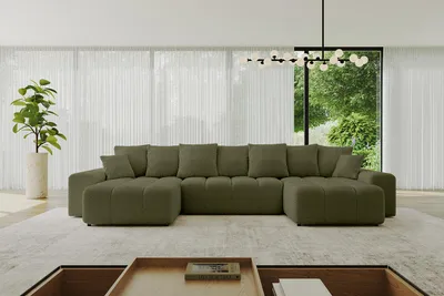 Produktbild von ALTDECOR Ecksofa in U-Form mit Schlaffunktion und Bettkasten ENIL-U 401x189x68 cm Grün - Corner Sofa Bett Eckcouch Couch L-Form Schlafcouch Ausziehbar Wohnlandschaft Schlafsofa Cauchsofa