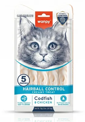 Produktbild von WANPY für Katzen Functional Creamy Treats Hairball Control Kabeljau & Huhn 70 g