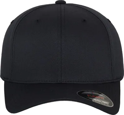 A plain black baseball cap shown from the front.