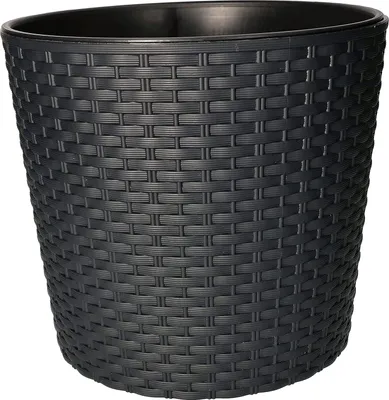 Zdjęcie produktu dla KOTARBAU® Doniczka Ř 250x224mm rattanowa okragla z antracytowa doniczka wewnetrzna