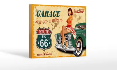 Produktbild von Holzschild Pinup 18x12cm Retro Garage open 24 hours