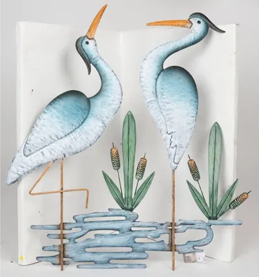 Produktbild von Wanddeko Fischreiher Metall ca 55x2x60cm | Dekorative Wandfigur für Haus und Garten