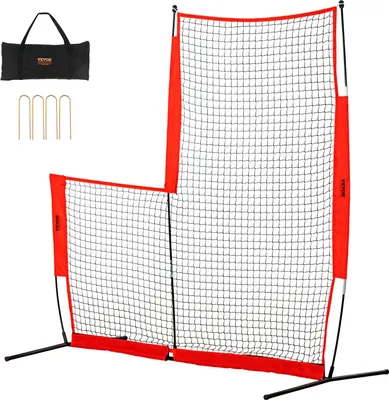 Produktbild von L-Typ für Schlägerkäfig 240 x 106 x 214 cm Baseball- und Softball-Sicherheitsschirm Körperschutz Tragbarer Schlagschirm mit Tragetasche & Bodenpfählen, Outdoor Baseball-Pitching-Netz Rot